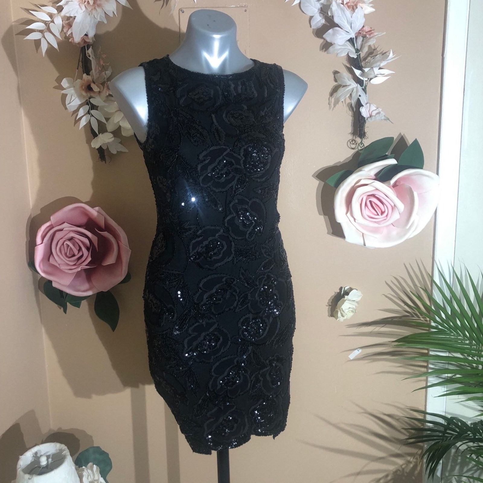 Oleg Cassini Black short sleeve beaded mini gown dress Size S / US 4 / IT 40 - 7 Thumbnail