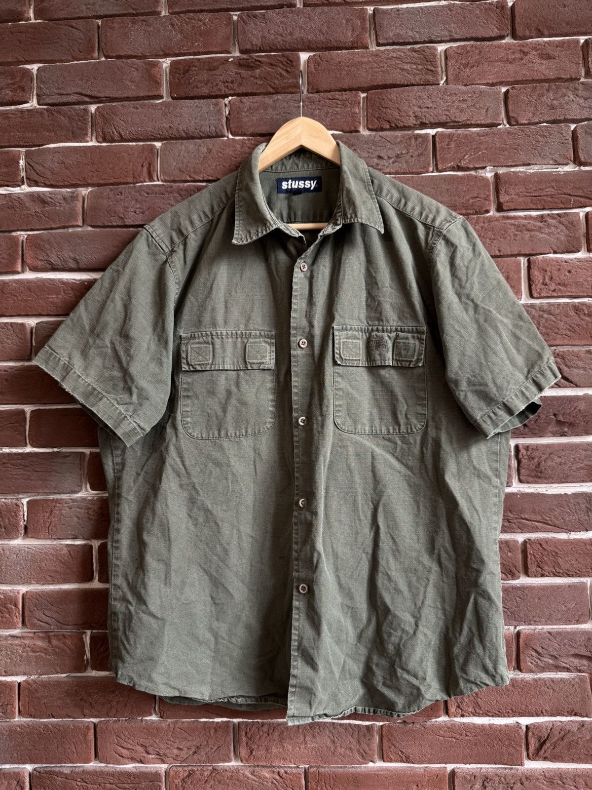 Stussy Vintage 90s Rare Stussy Olive Cargo Button Up Shirt Made USA Size US XL / EU 56 / 4 - 1 Thumbnail