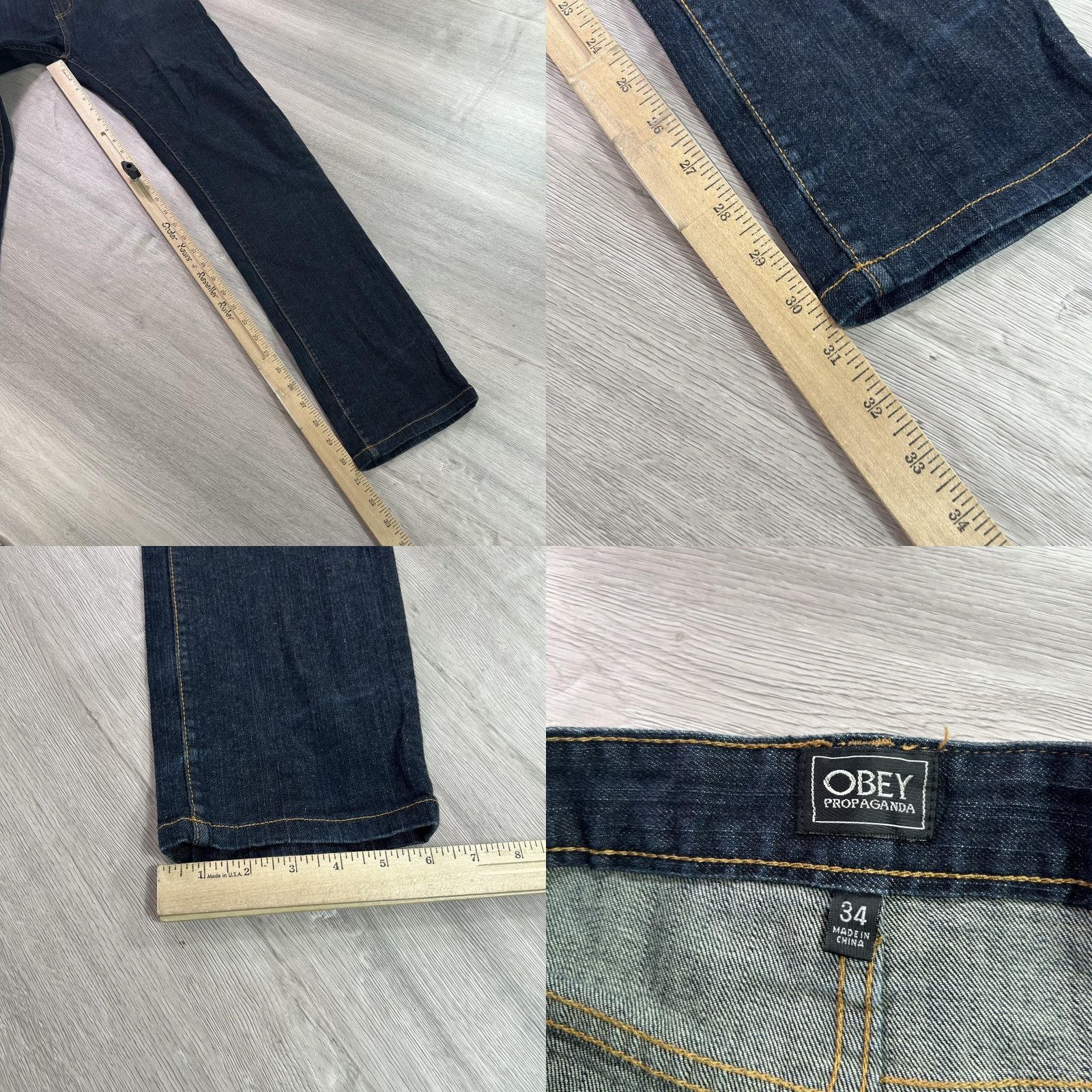 Obey Obey Jeans Mens 34x31 Dark Wash Tight Stretch Straight Leg Denim Classic Style Size US 34 / EU 50 - 8 Thumbnail