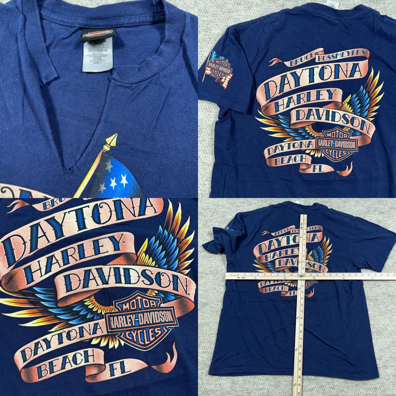 Harley Davidson Harley-Davidson Shirt Men L Blue Bike Week Daytona Tee Tattoo Eagle Biker 80s Grunge Retro Skull Graphic Print T-Shirt Mens Size US L / EU 52-54 / 3 - 8 Thumbnail