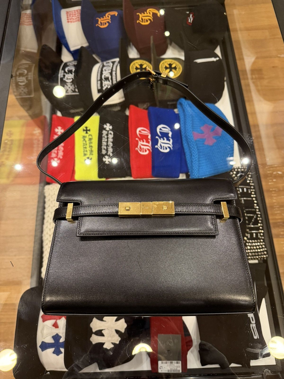 Saint Laurent Paris YSL Manhattan Shoulder Bag In Box Leather Black Small Size ONE SIZE - 7 Thumbnail