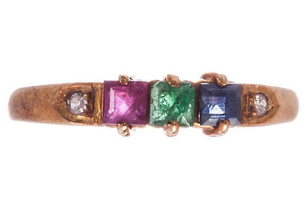Designer 14 K Gold Ruby Emerald Sapphire Princess Cut Ring Size ONE SIZE - 2 Thumbnail