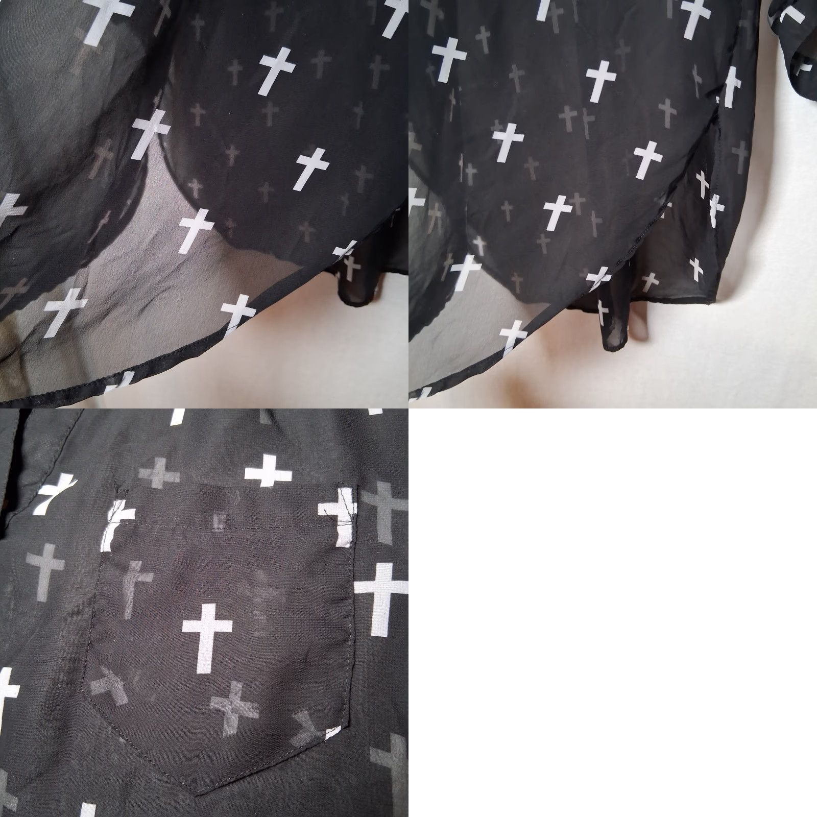 Vintage VINTAGE Emo Holy Cross Blouse XL Black Sheer Roll Tab Sleeve Henley Button Ladies Long Sleeve Gothic Casual Womens Size XL / US 12-14 / IT 48-50 - 9 Thumbnail