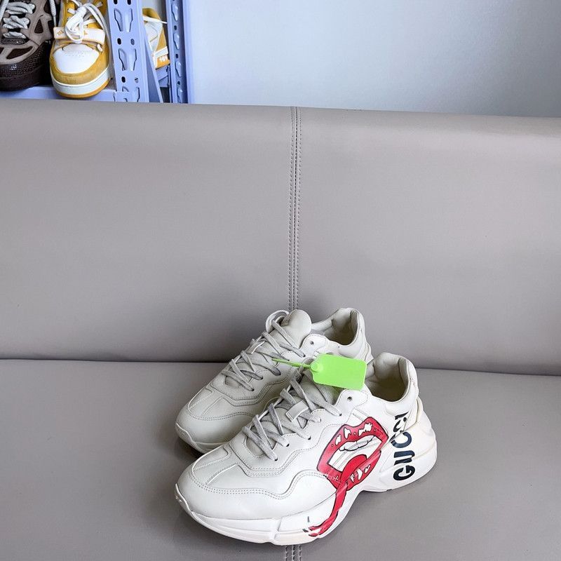 Gucci Rhyton Leather Lip Print Low-Top Sneakers