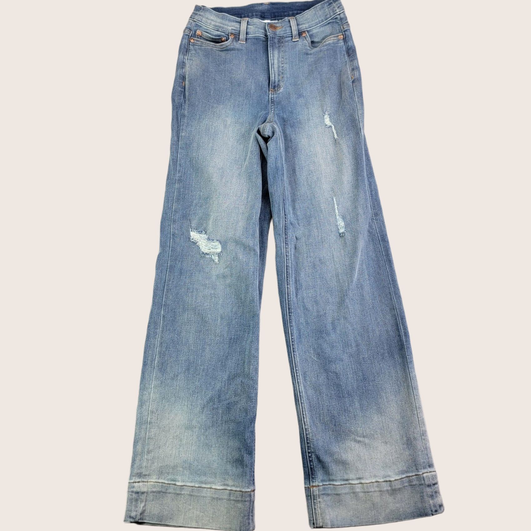 Denime Canyon Retreat Jeans Womens 0 Light Wash Blue Distressed Straight Stretch Denim Size 25" / US 0 / IT 36 - 1 Thumbnail