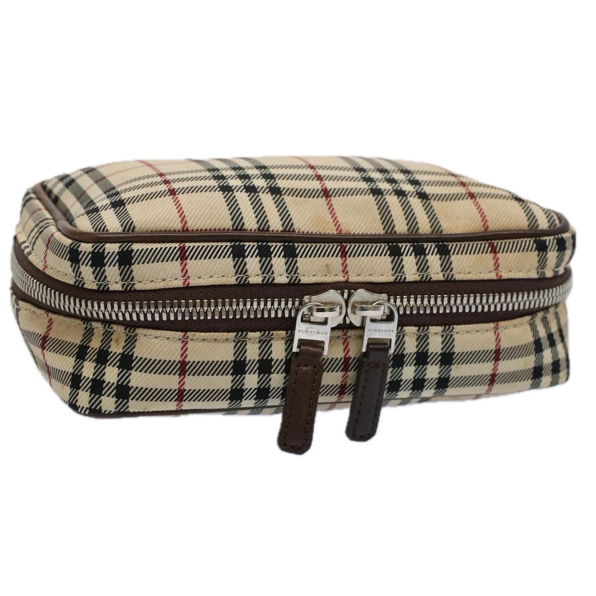 image of Burberry Nova Check Pouch Nylon Canvas Beige Auth Ac2419, Women's