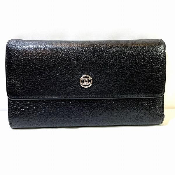 image of Chanel Cc Button Long Wallet in Black, Women's