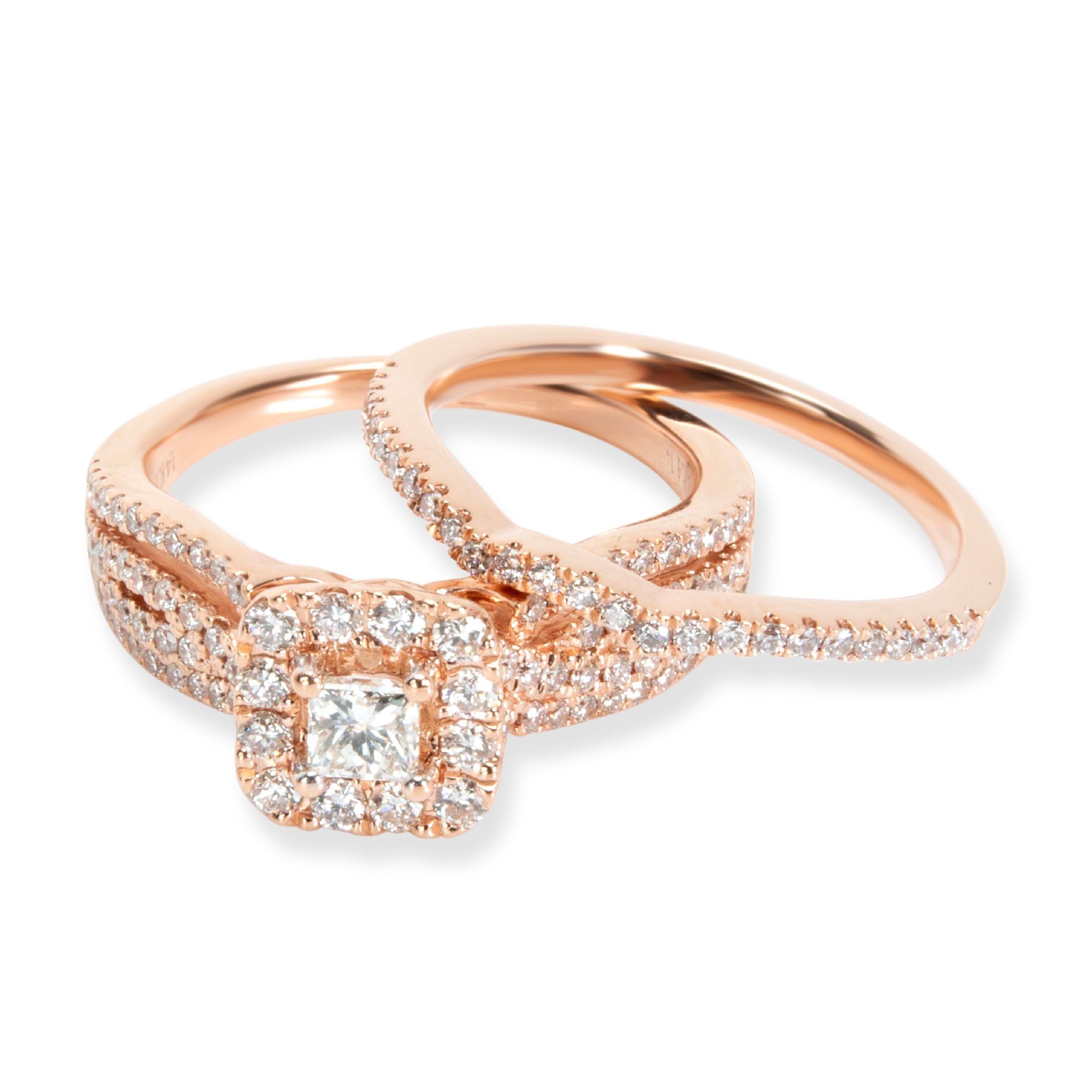 image of Vera Wang Love Collection Diamond Wedding Set, In 14K Rose Gold 1.16 Ctw, Women's