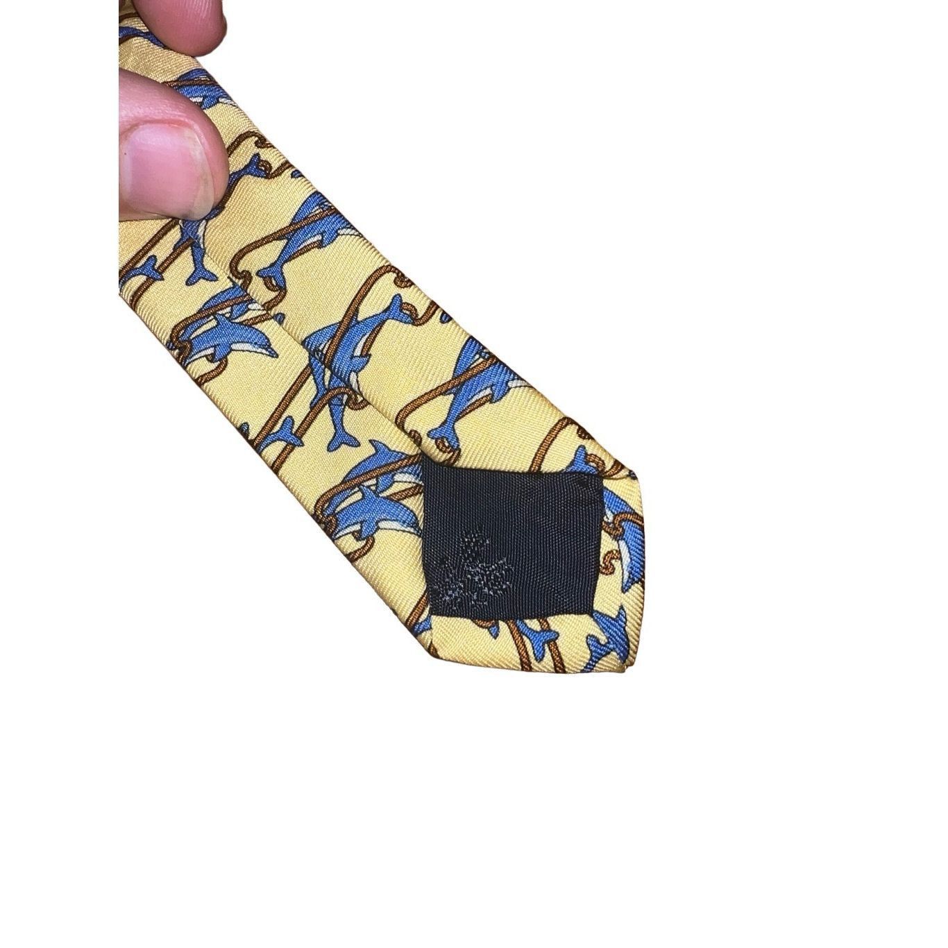 Brooks Brothers Brooks Brothers Yellow Dolphin Print Handmade 100% Silk Neck Size ONE SIZE - 5 Thumbnail