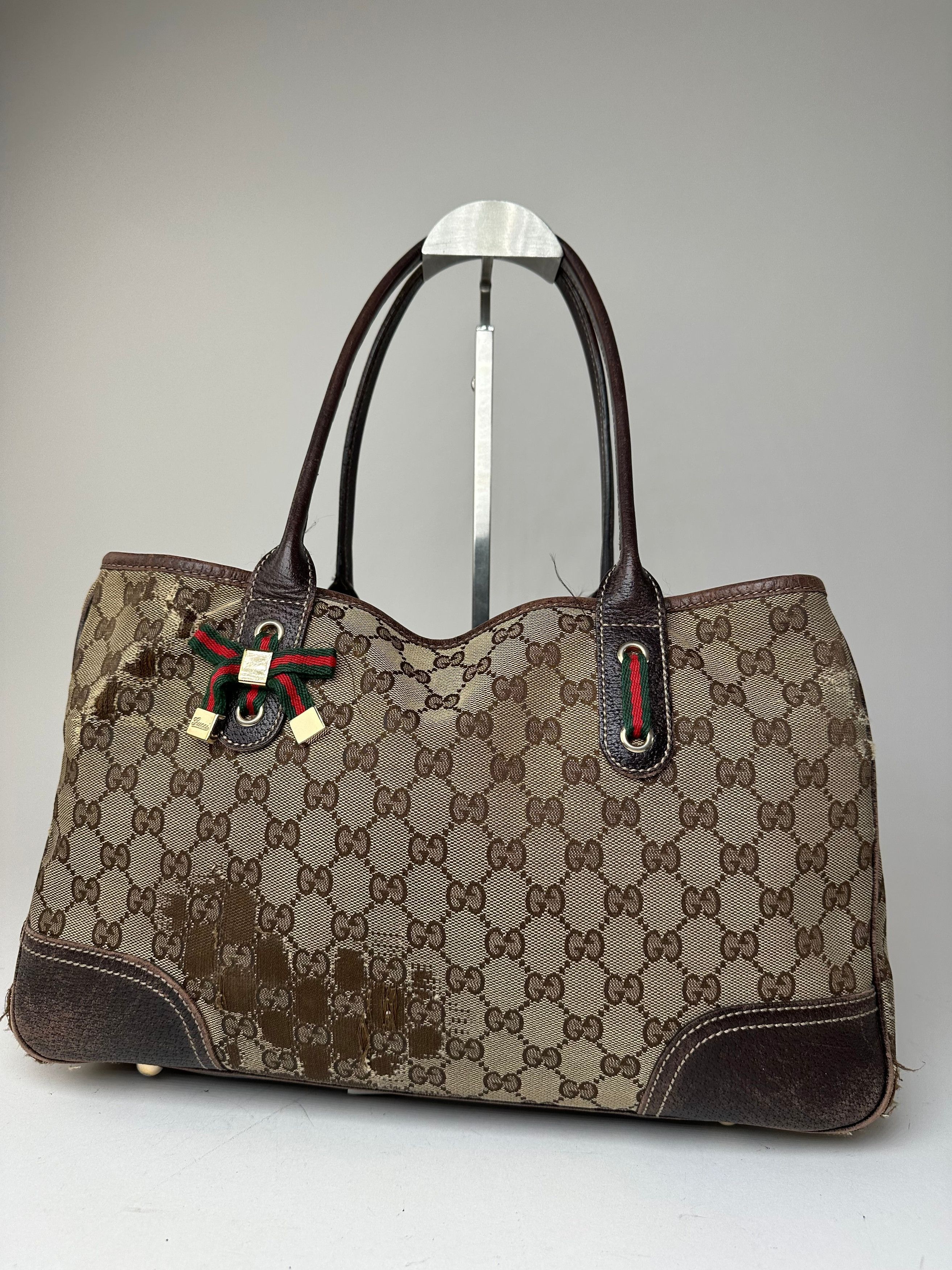Gucci Vintage Monogram Canvas Leather Handbag Beige Brown (Copy) Size ONE SIZE - 1 Thumbnail