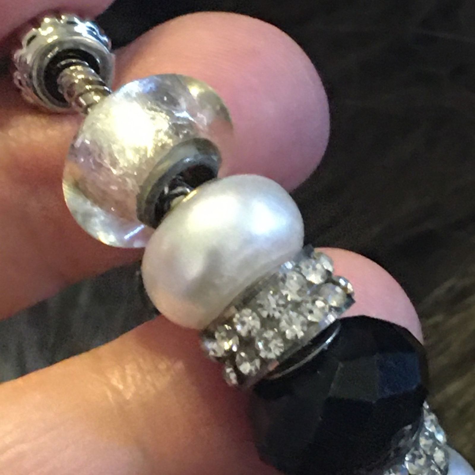 Jewelry Bling black & white silver tone charm bracelet Size ONE SIZE - 8 Thumbnail