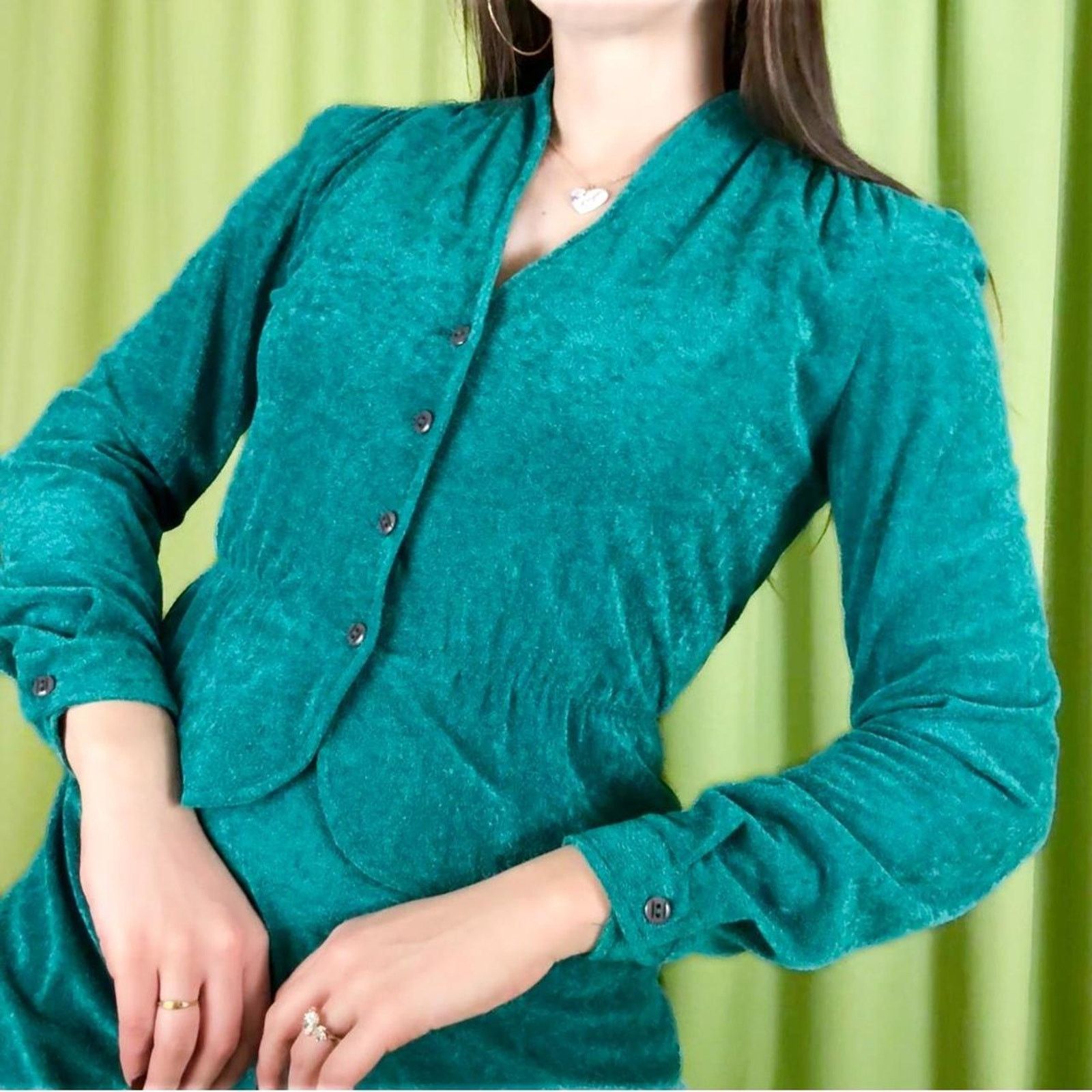Vintage 80s Vintage Teal 2 Piece A-Line Peplum Midi Dress Size S / US 4 / IT 40 - 2 Thumbnail