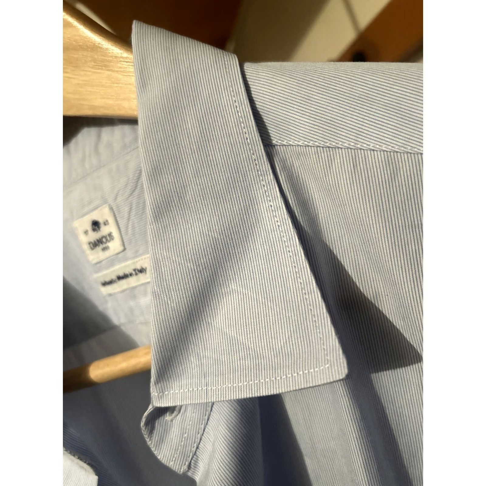 Vintage Danolis Dress Shirt Button Up Blue Made In Italy Mens L/S 17/43 Shirt Mens Blue 17/43 Dress Shirt Size 46R - 3 Thumbnail