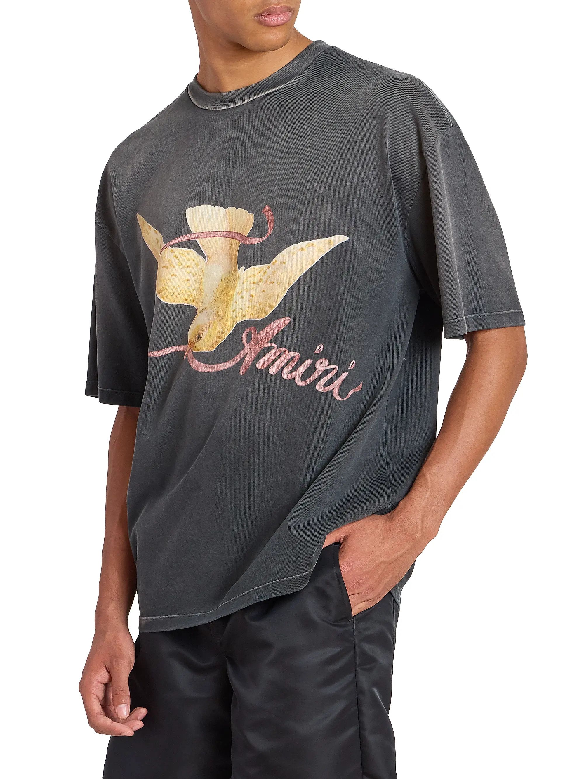 Amiri os11x0526 Ribbon Logo Oversized T-Shirt in Black Size US XL / EU 56 / 4 - 4 Thumbnail