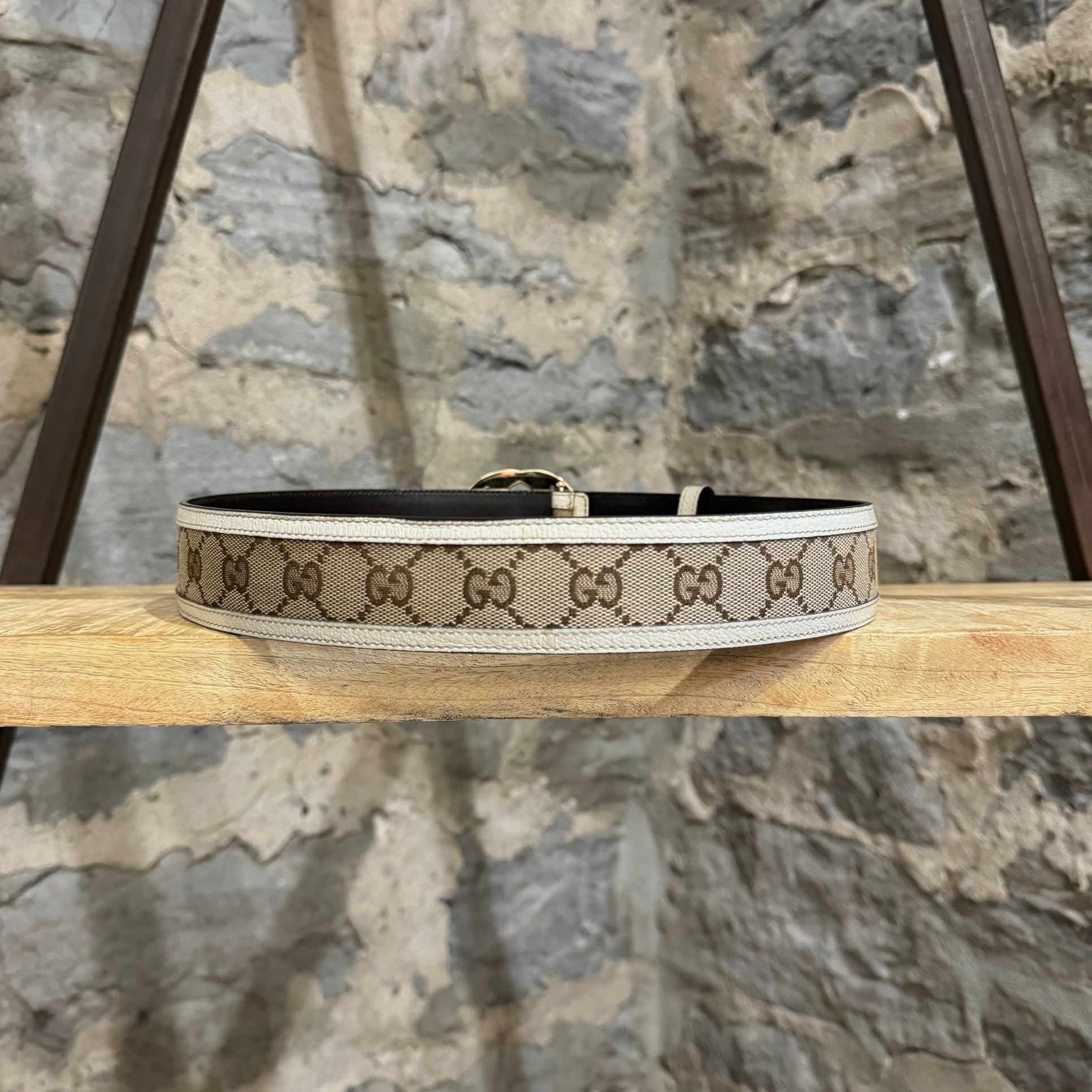 Gucci Gucci Ivory Trim Beige Canvas Interlocking GG Buckle Belt Size ONE SIZE - 7 Thumbnail