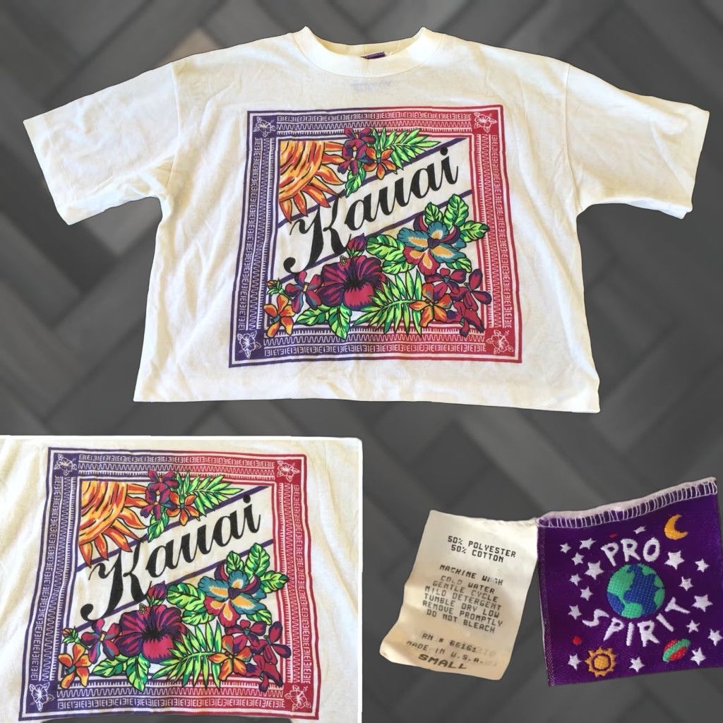 ESPIRIT VINTAGE Pro Spirit Shirt Unisex S Ivory 80s 90s Kauai Crop Top T-Shirt Made In USA Half Shirt Graphic Tee Sportswear/Beach Size US S / EU 44-46 / 1 - 1 Thumbnail