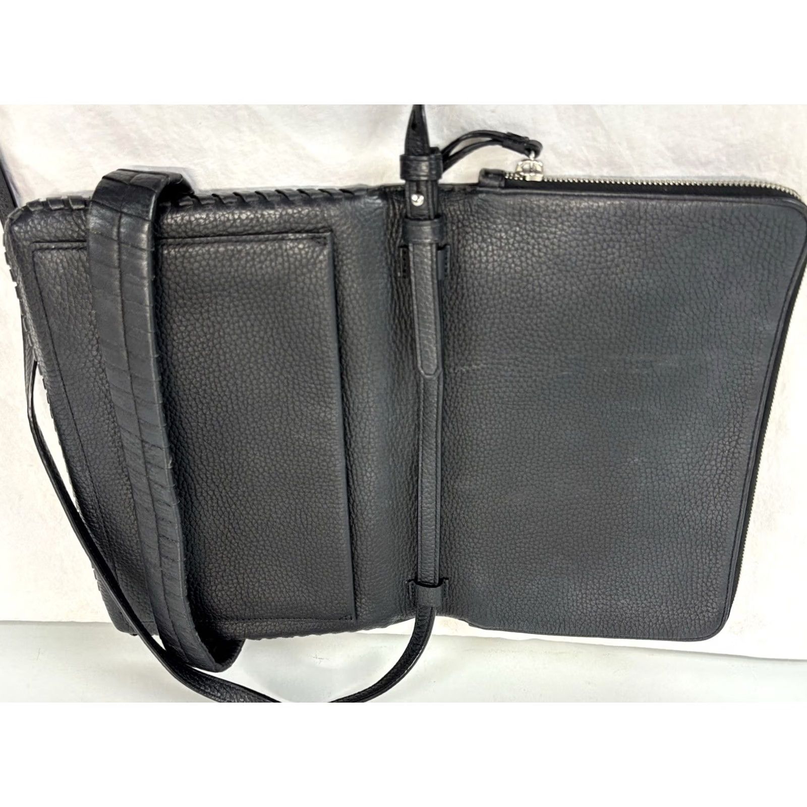 Allsaints AllSaints Club Clutch Crossbody Purse Bag Black Pebbled Leather Fold Over Small Women Size ONE SIZE - 5 Thumbnail