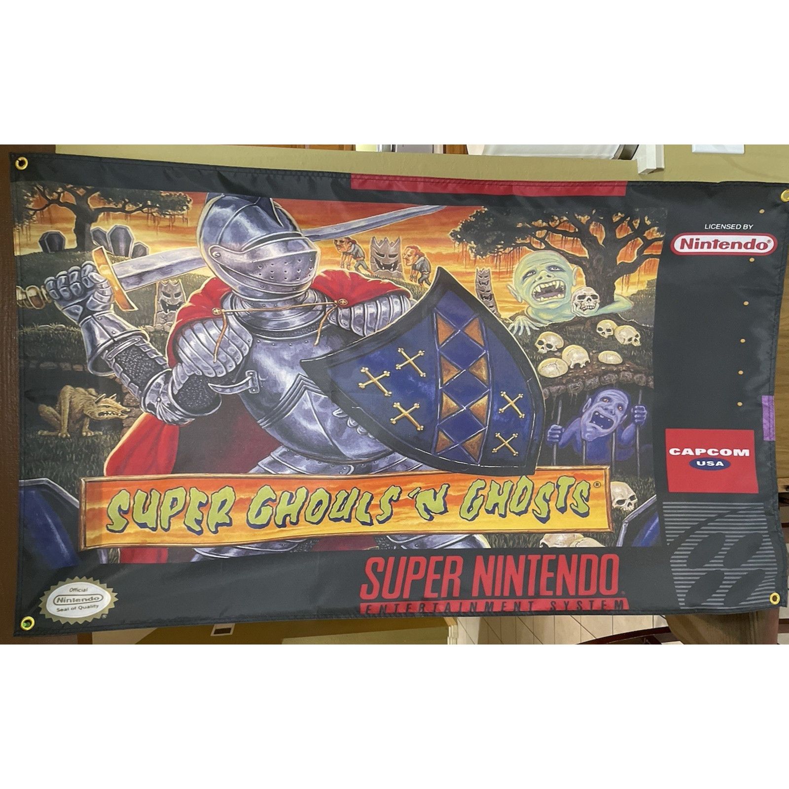 Nintendo Super Ghouls 'N Ghosts 5' Flag Banner Super Nintendo SNES 91 Size ONE SIZE - 1 Thumbnail