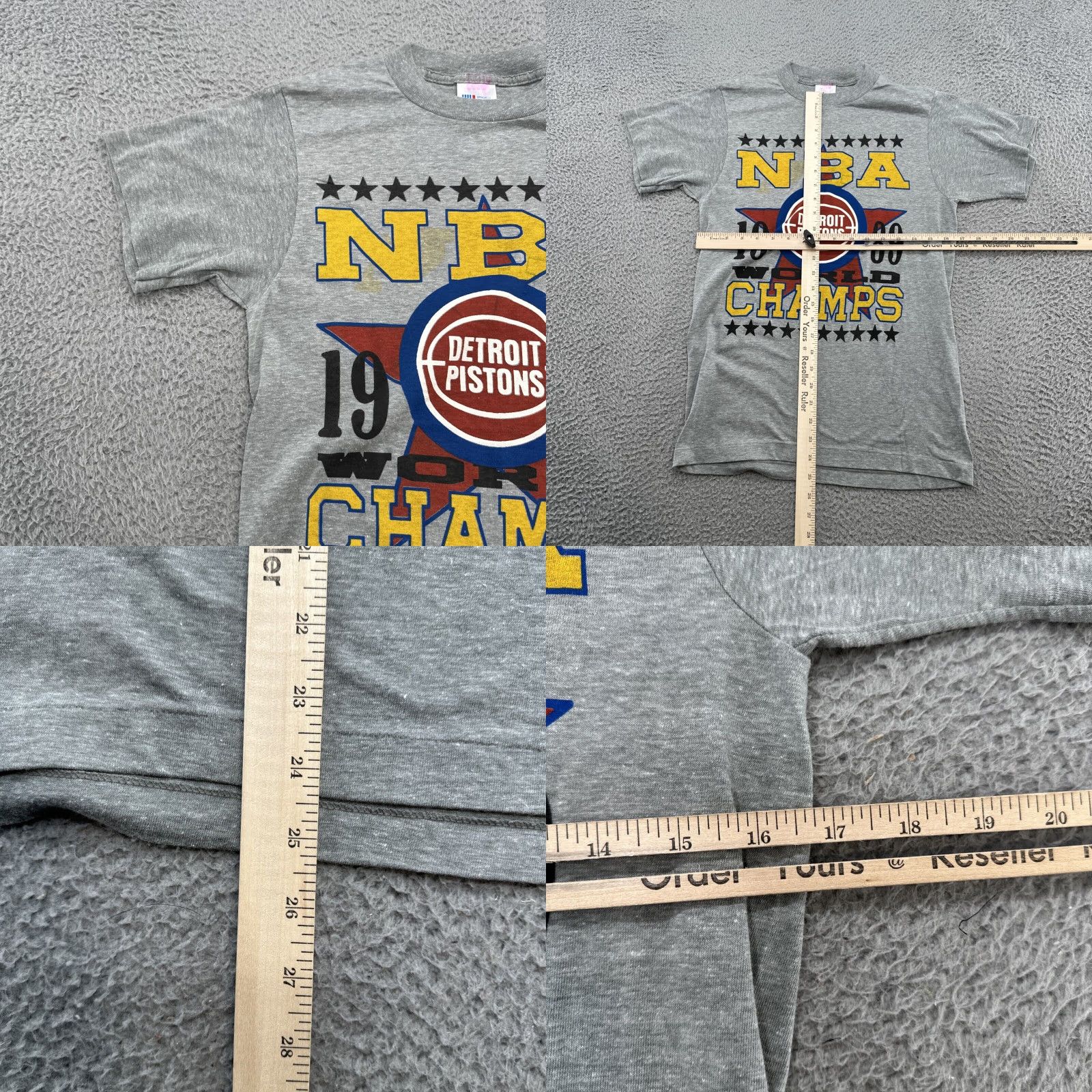 NBA VINTAGE Detroit Pistons 1989 NBA Champions T-Shirt Size Medium Single Stitch Gray Men Shirt 80s 90s Sports Pistons Mens Size US M / EU 48-50 / 2 - 8 Thumbnail