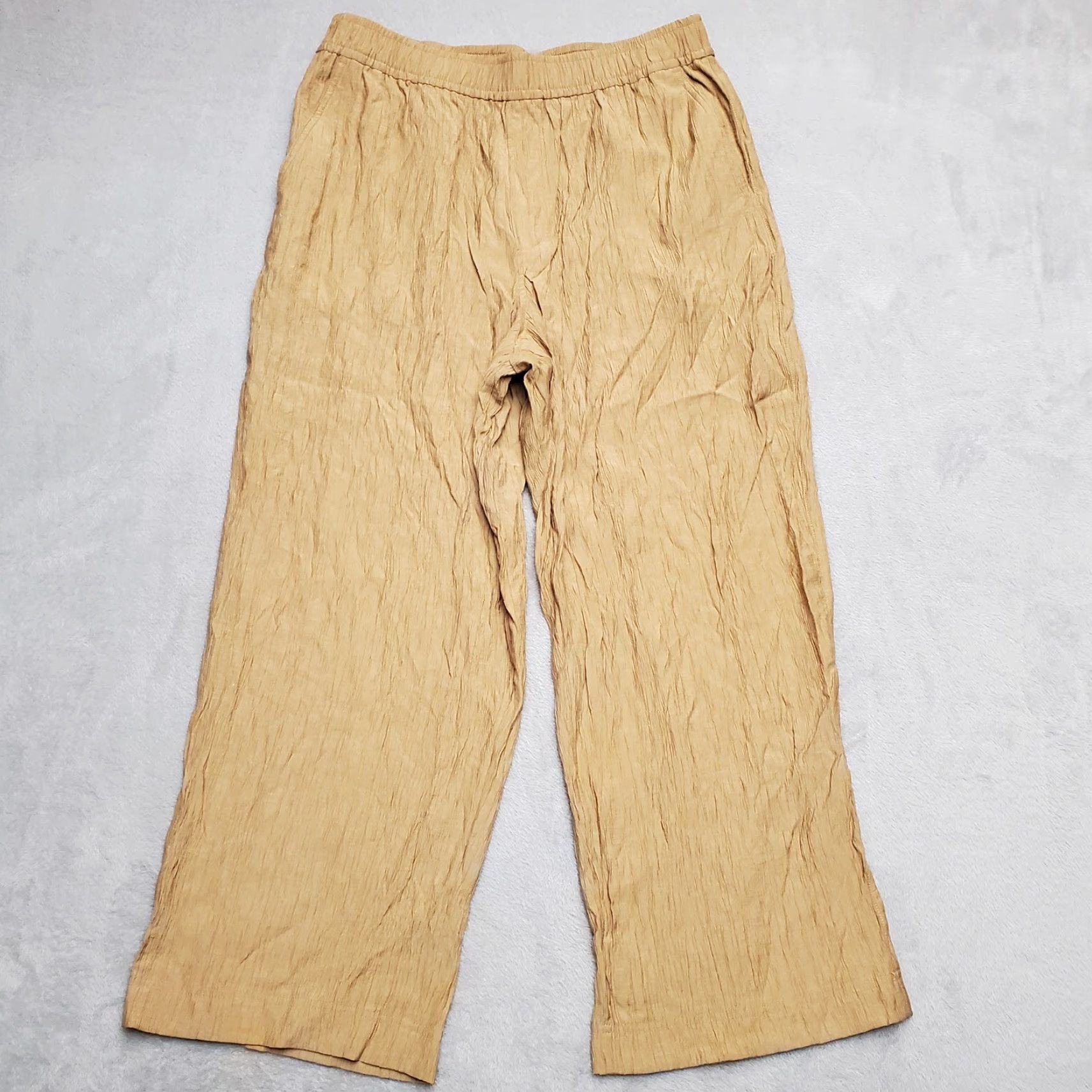Madewell Madewell Pants Womens Large Brown Crinkle Wide Leg Crepe Elastic Waist Crop Size 36" / US 14 / IT 50 - 2 Thumbnail