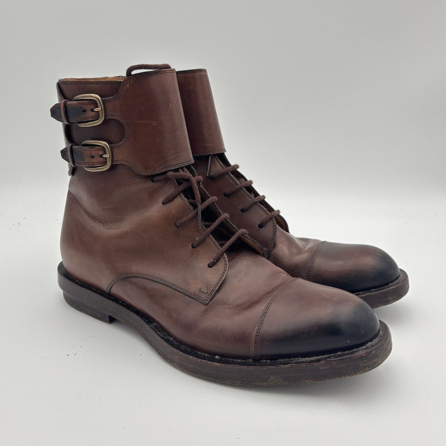 Gucci Officer Double Buckle Leather Military Boots Men's 11