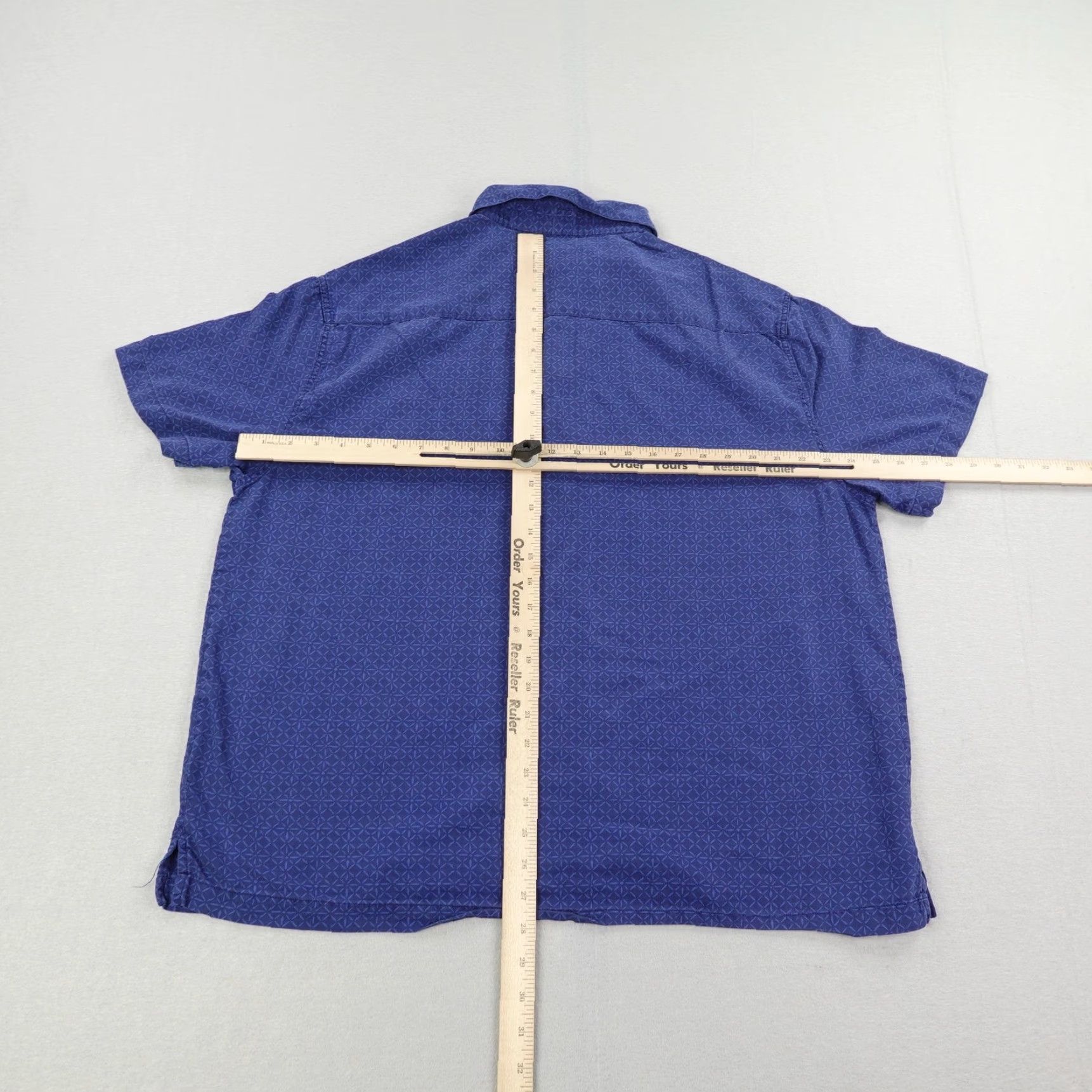 Nat Nast Nat Nast Mens XL Blue Silk Cotton Short Sleeve Button-Up Shirt Casual Resort Lounge Geometric Pattern Size US XL / EU 56 / 4 - 5 Thumbnail