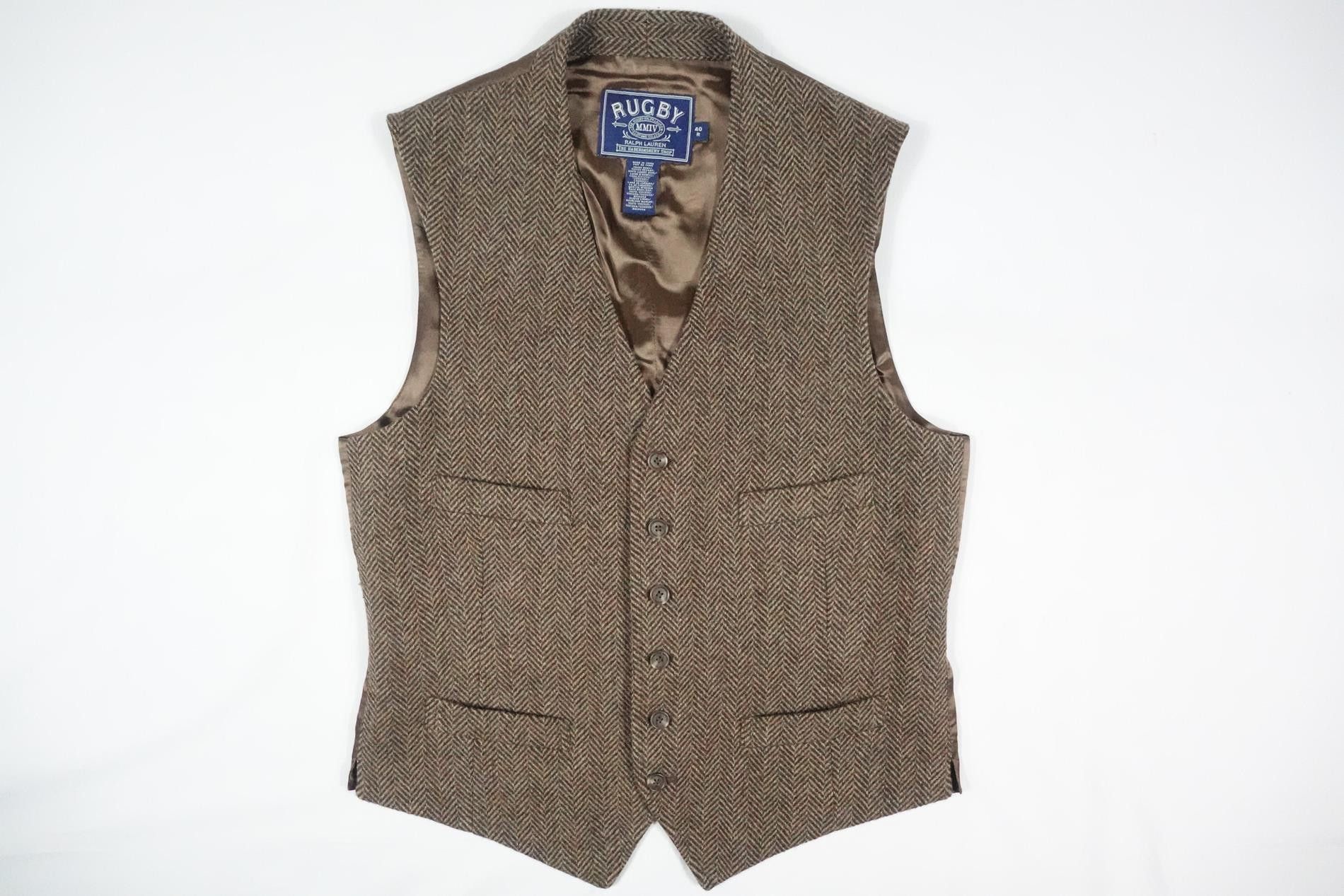 Rugby Ralph Lauren Ralph Lauren Rugby Vest Waistcoat Herringbone Tweed Wool 40 Size 40R - 1 Thumbnail