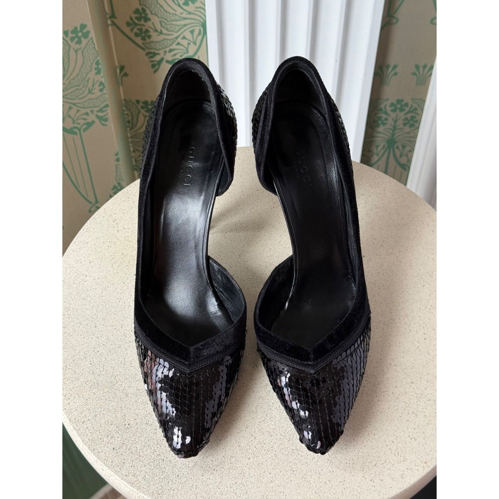 Gucci Gucci Black Sequin Leather High Heels Pumps Pointed Toe 38.5 Size US 8.5 / IT 38.5 - 5 Thumbnail