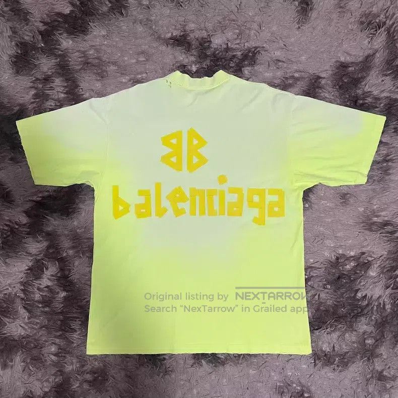 Balenciaga Balenciaga Neon Yellow Tape Logo Short Sleeve T-Shirt Size US XS / EU 42 / 0 - 2 Thumbnail