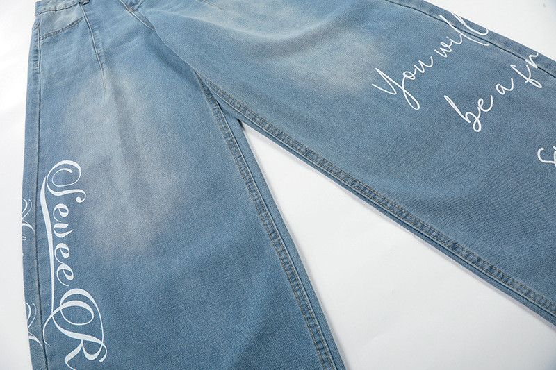 Vintage American washed retro letter print wide-leg jeans for men Size US 32 / EU 48 - 4 Thumbnail