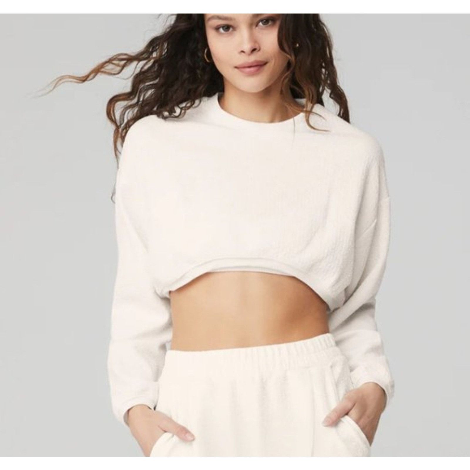 Alo ALO Yoga Tailored Ivory Cream Crop Top Hoodie Sz M Size M / US 6-8 / IT 42-44 - 2 Thumbnail