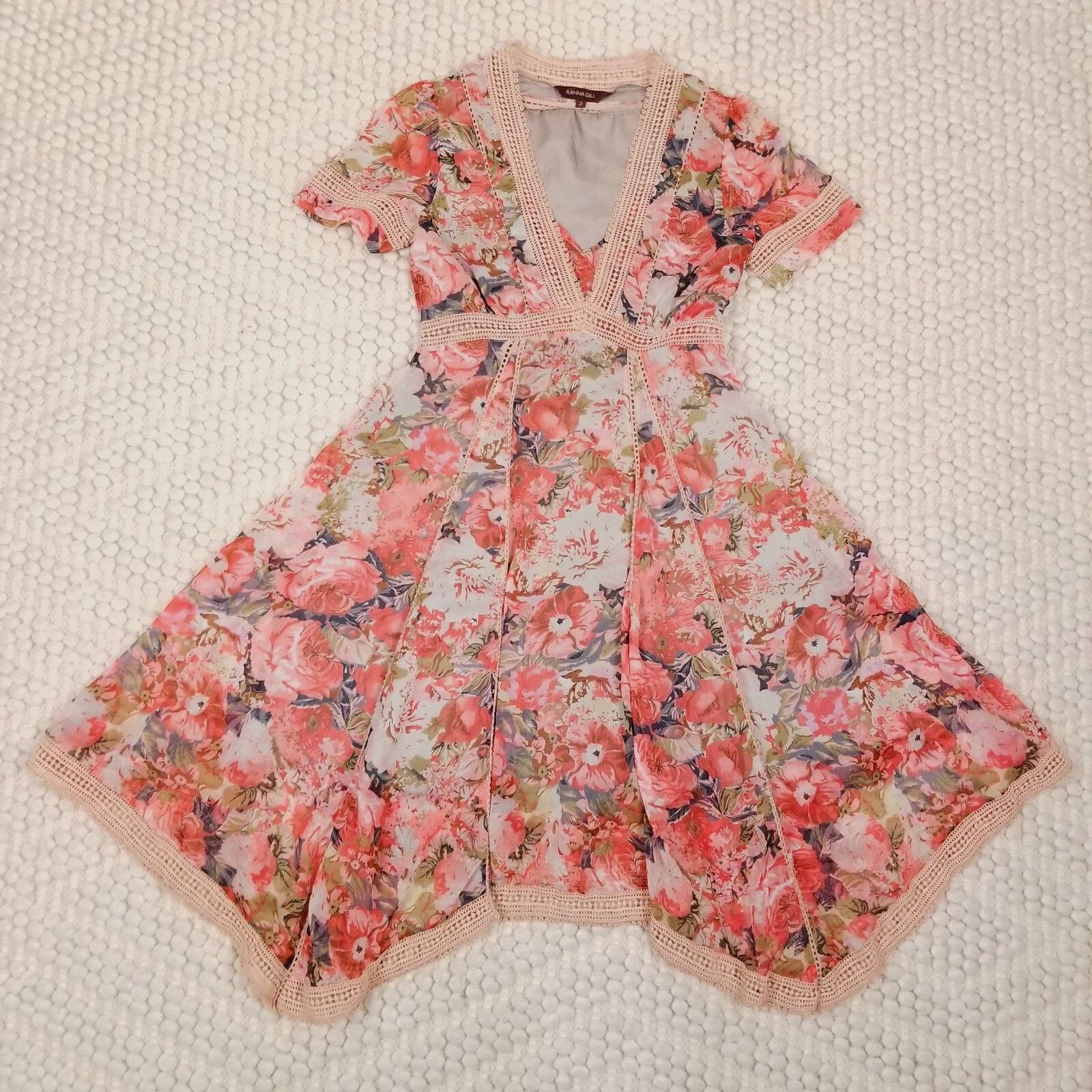 Anthropologie Ranna Gill Anthropologie Rose Print Dress Sz 2 Size XS / US 0-2 / IT 36-38 - 6 Thumbnail