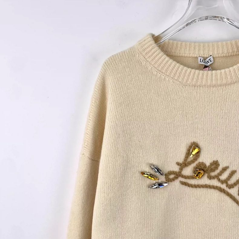 Loewe Loewe Mossy logo letters embroidered with diamonds wool ro Size S / US 4 / IT 40 - 3 Thumbnail