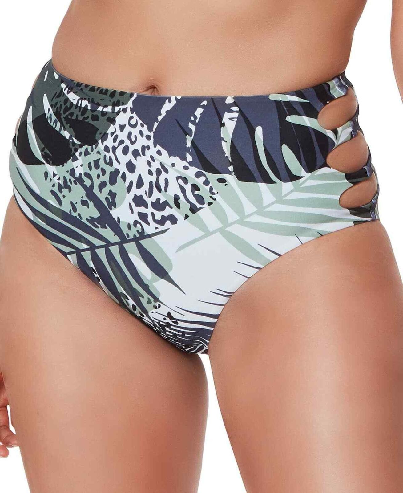 Bar III Bar III Tropical-Print Cutout Bikini Bottoms - M - Green Size ONE SIZE - 1 Thumbnail