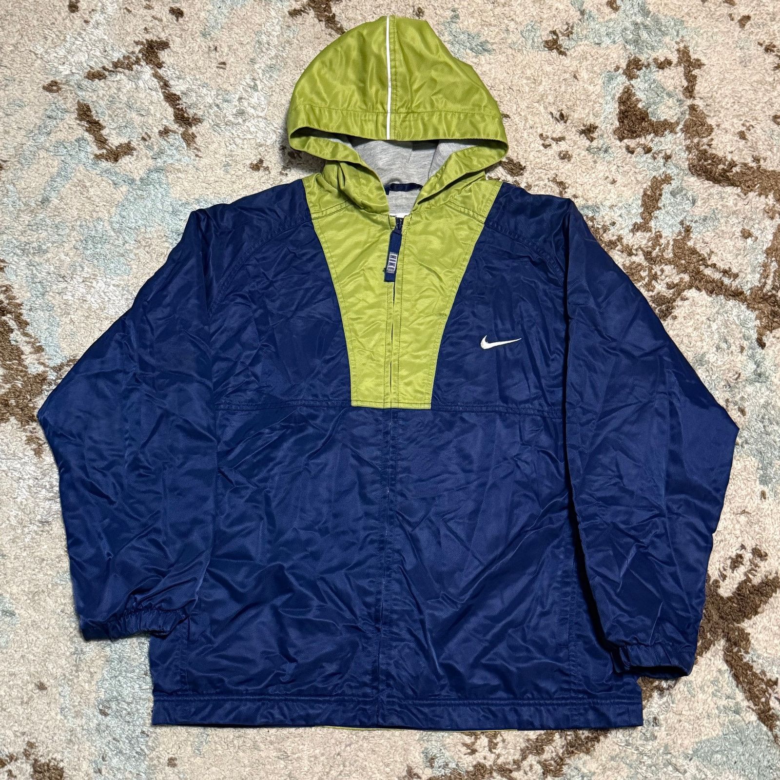 Nike × Vintage Vintage 90s Nike Windbreaker Jacket Youth Large Lime/Navy Size US S / EU 44-46 / 1 - 1 Thumbnail