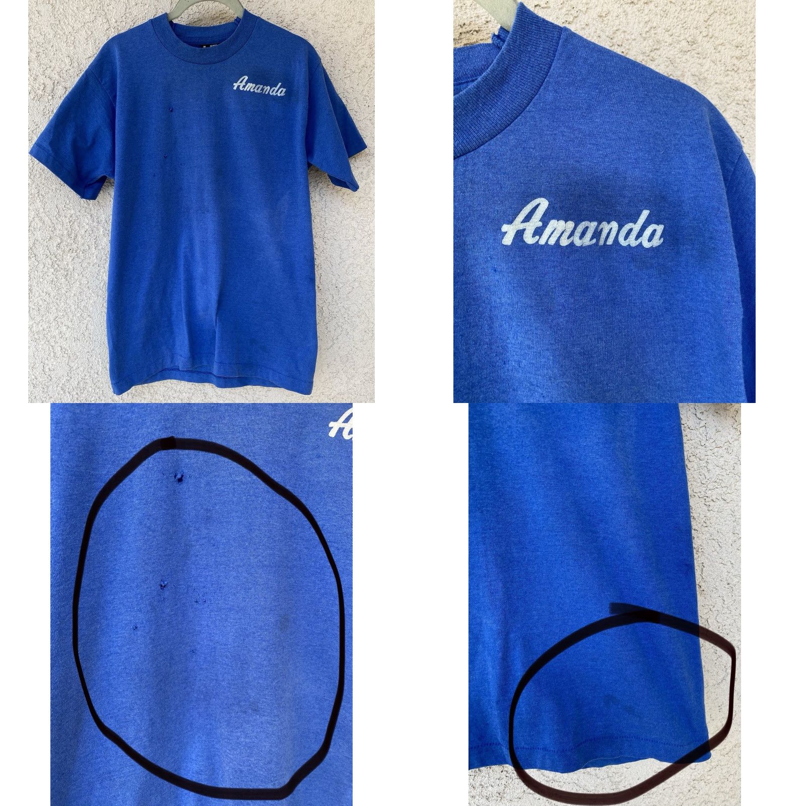 Fruit Of The Loom VINTAGE Amanda Name T Shirt 80S 90S Franco Enterprises Construction Distressed Shirt Men M Blue Size US M / EU 48-50 / 2 - 9 Thumbnail