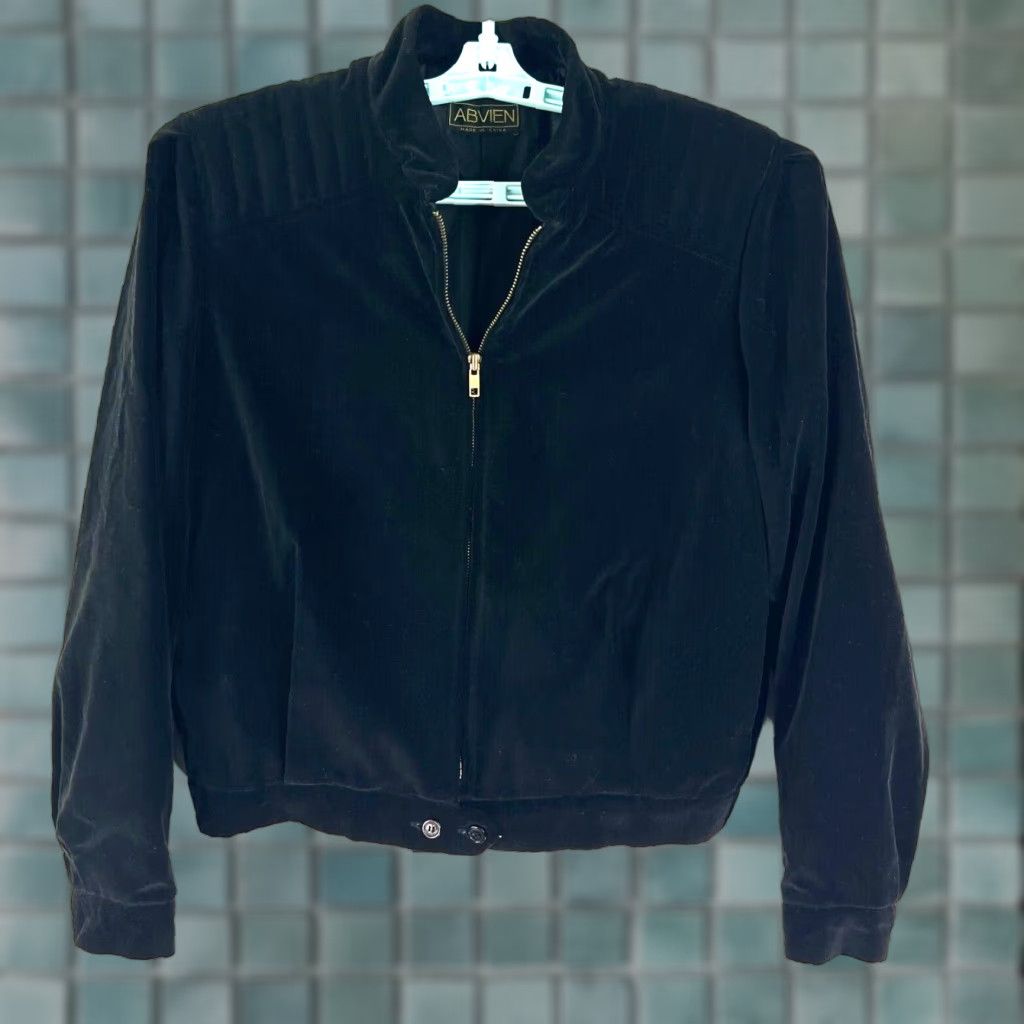 Velour ABVIEN Cotton Velour Full Zip Moto Outerwear Women's Size L Black Jacket Size L / US 10 / IT 46 - 1 Thumbnail