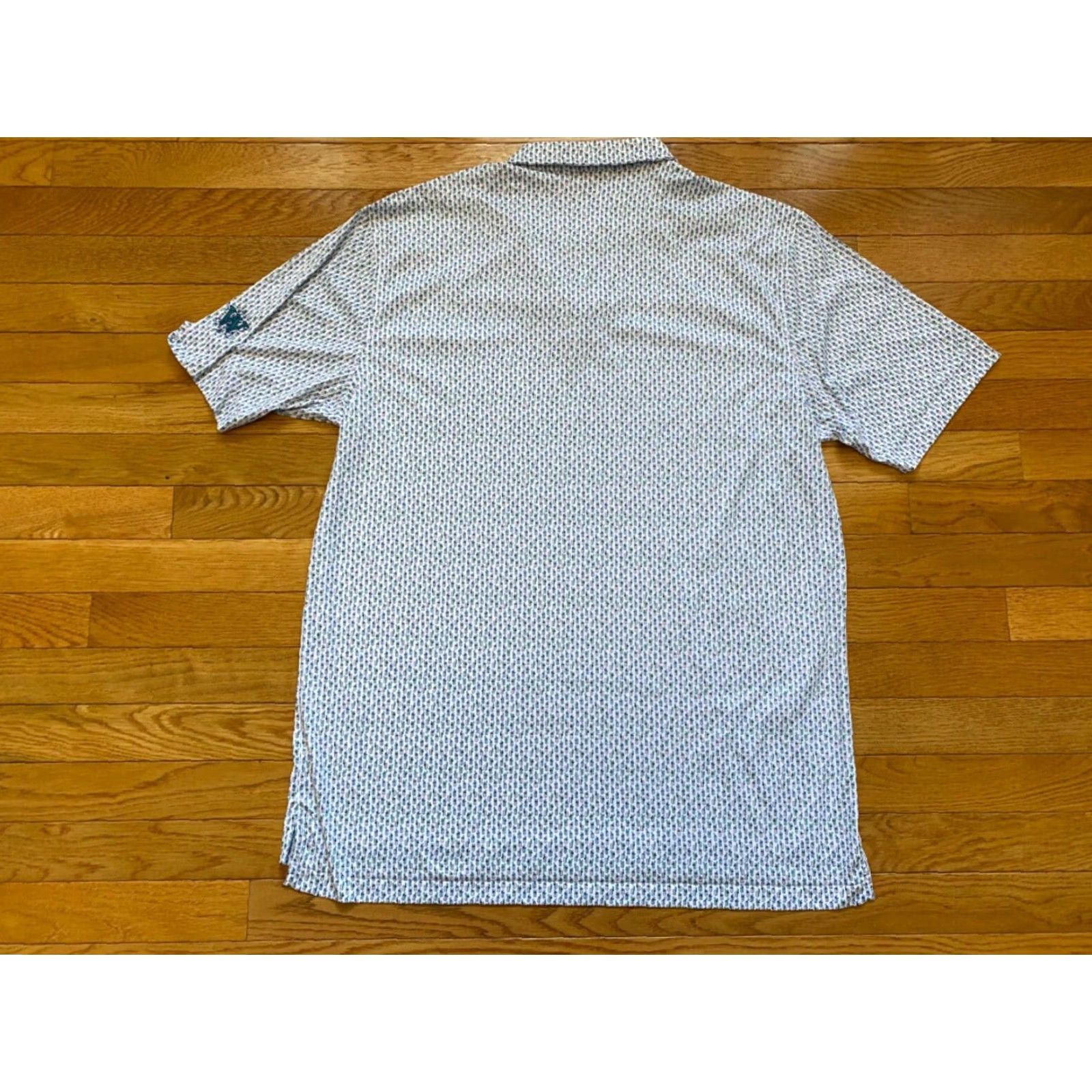 Vintage Peter Millar Summer Comfort Polo Shirt Blue White Geometric Short Sleeve Button-Up Knit Polyester Lightweight Moisture Wicking Non-Iron Casual Mens L Size US L / EU 52-54 / 3 - 2 Thumbnail