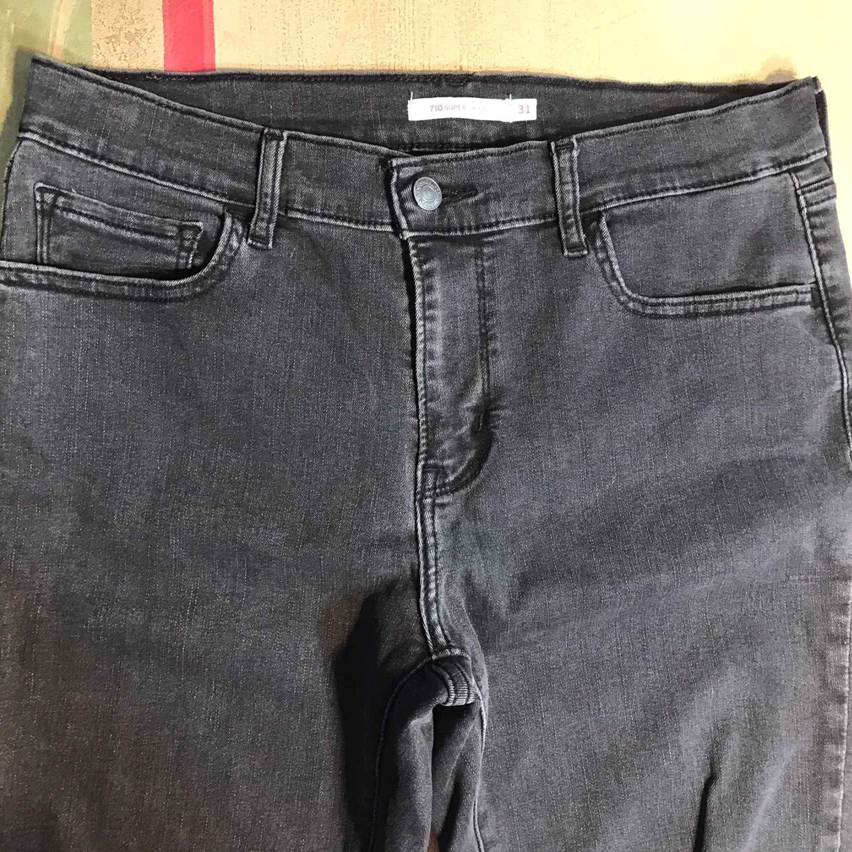 Levi's Levi's 710 Super Skinny Jeans Womens Black Distressed 31 Inseam 29 Inseam 5-Pocket Zip Belt Loops Slim Cotton Blend Denim Jeans Size 24" / US 00 / IT 34 - 3 Thumbnail