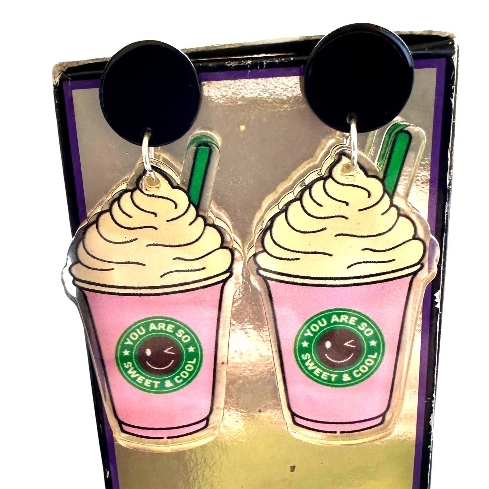 Handmade Cappuccino Coffee Earrings Pink Pup Cup Boat Drinks Cruise Size ONE SIZE - 3 Thumbnail