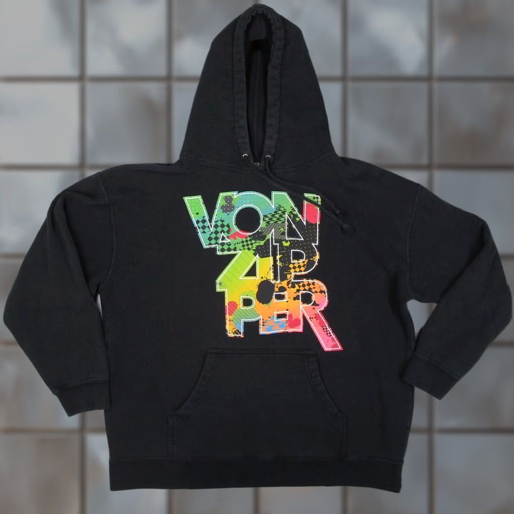 VonZipper VINTAGE Von Zipper Hoodie Mens XL Black Pullover Fleece Neon Graphic Sweatshirt 90s Mens (XL) Black Graphic Print Hoodie Size US XL / EU 56 / 4 - 1 Thumbnail