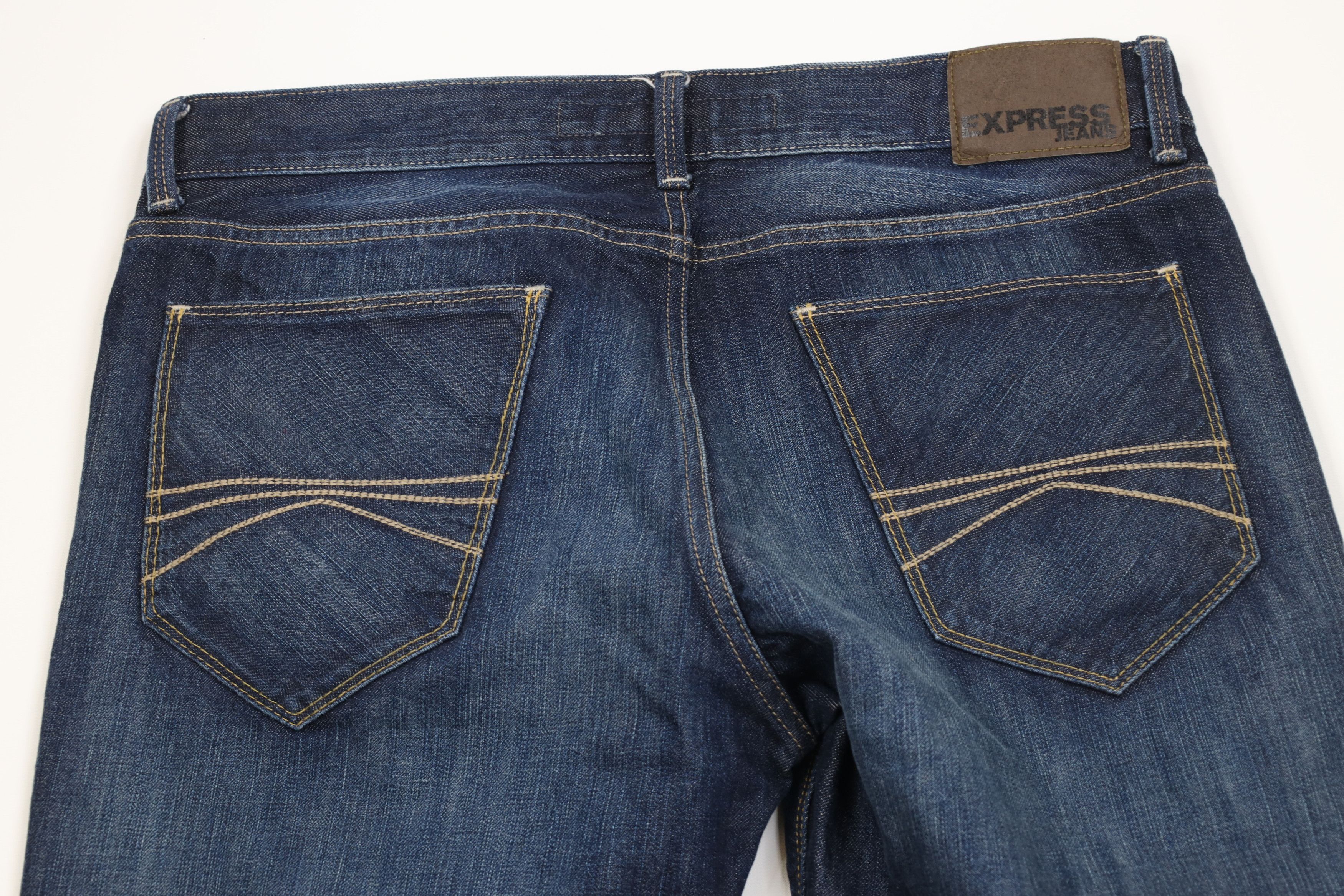 Express Express Rocco Slim Fit Straight Leg Denim Jeans Blue Cotton Size US 33 - 9 Thumbnail