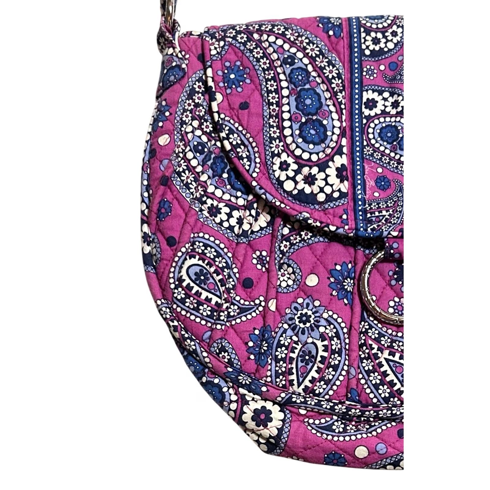 Vintage Vera Bradley Hobo Saddle Bag Boysenberry Purse Crossbody Shoulder Women Large Purple Pattern Paisley Quilted Size ONE SIZE - 4 Thumbnail