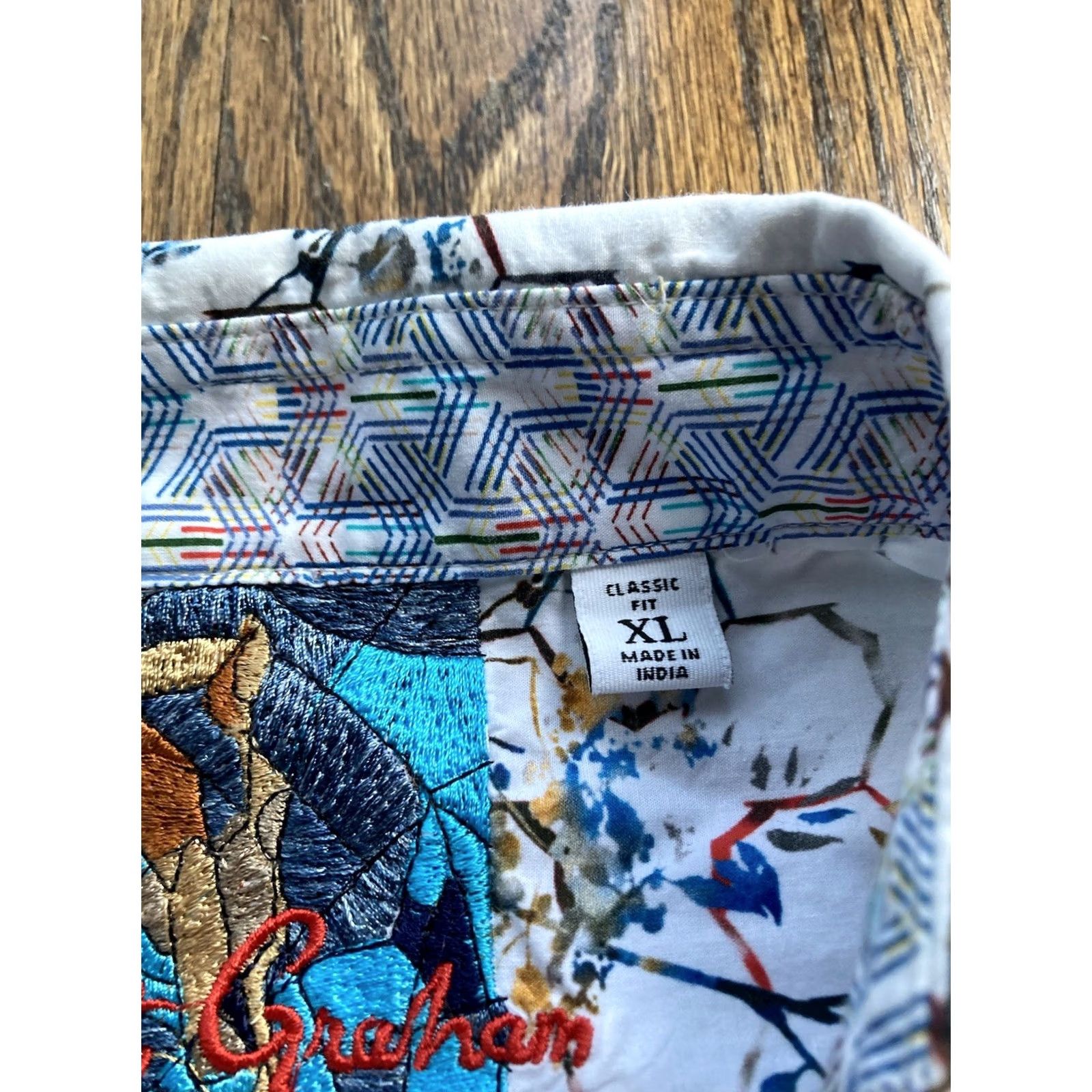 Robert Graham Robert Graham Shirt Mens XL Floral Abstract Long Sleeve Button-Up Emerald/White Cotton Flip Cuff Size US XL / EU 56 / 4 - 6 Thumbnail