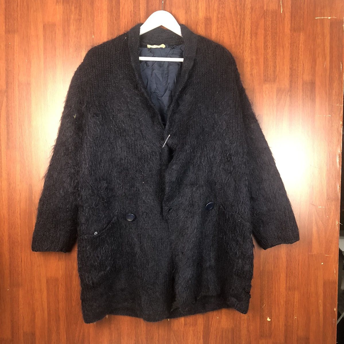Vintage Blanct Dark Blue Shag Shaggy Fur Mohair Cardigan #7408 Size US XL / EU 56 / 4 - 1 Thumbnail