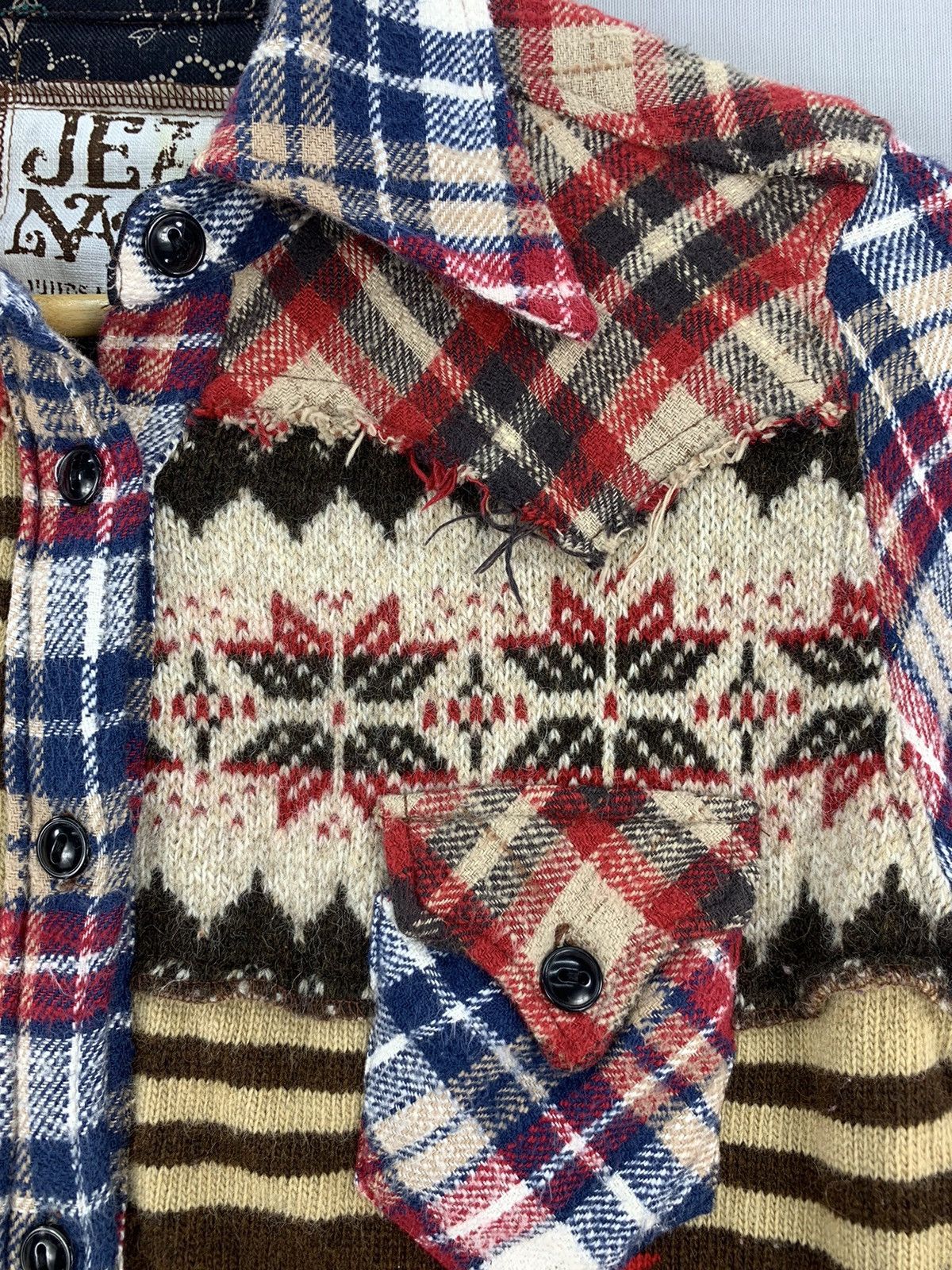 Japanese Brand Rare Navajo Patchwork Knitted Flannel Size XXS / US 00 / IT 34 - 10 Thumbnail