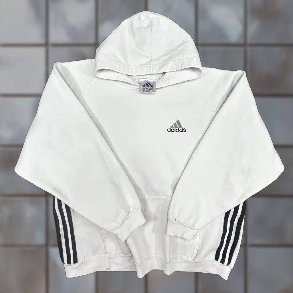 Adidas VINTAGE adidas Hoodie Mens XL White 3-Stripes Sweatshirt Pullover Size US XL / EU 56 / 4 - 1 Thumbnail