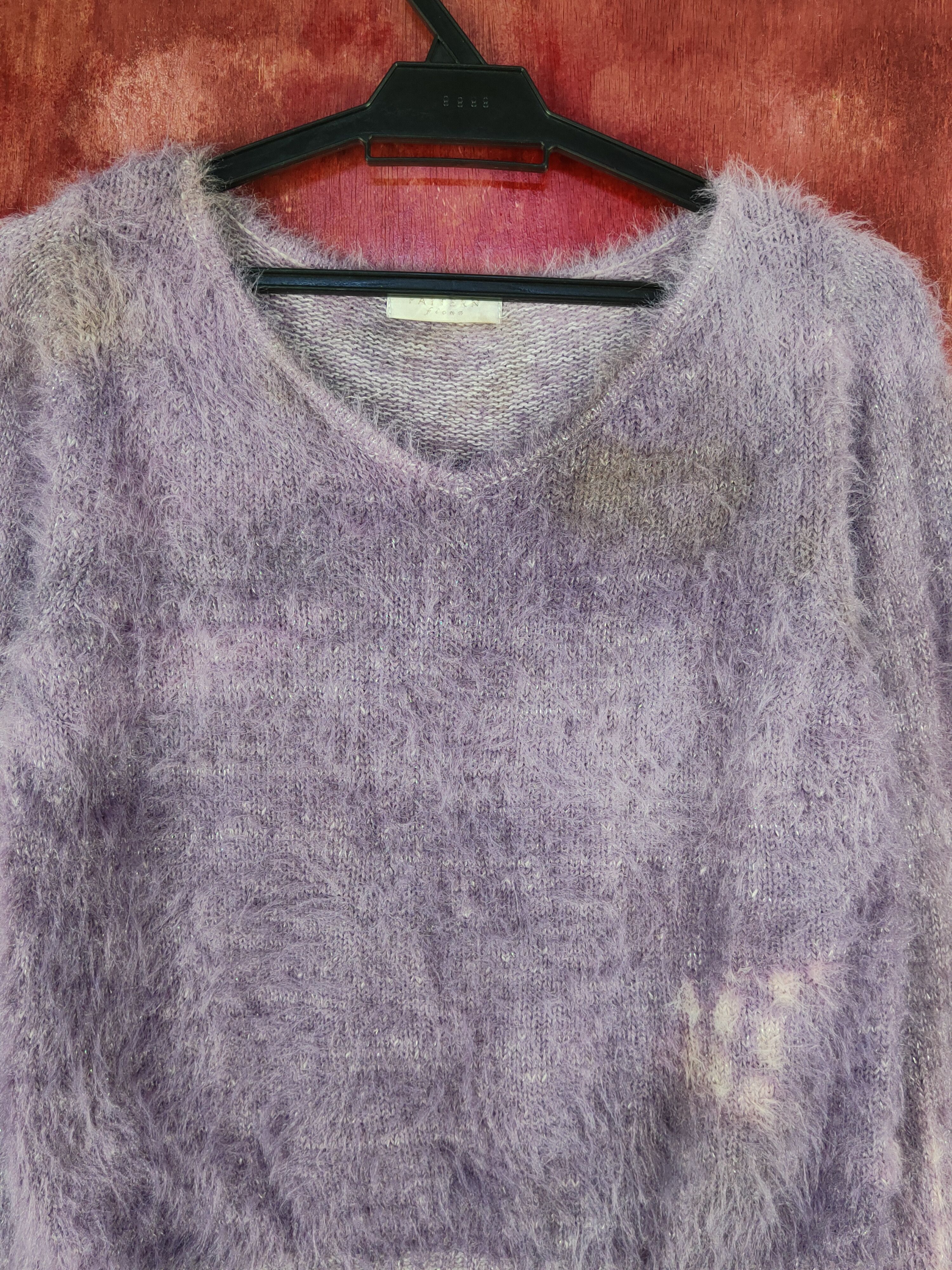 Homespun Knitwear Pattern Fiona Purple faded Shaggy Fur Mohair Knitwear #S2276 Size S / US 4 / IT 40 - 2 Thumbnail