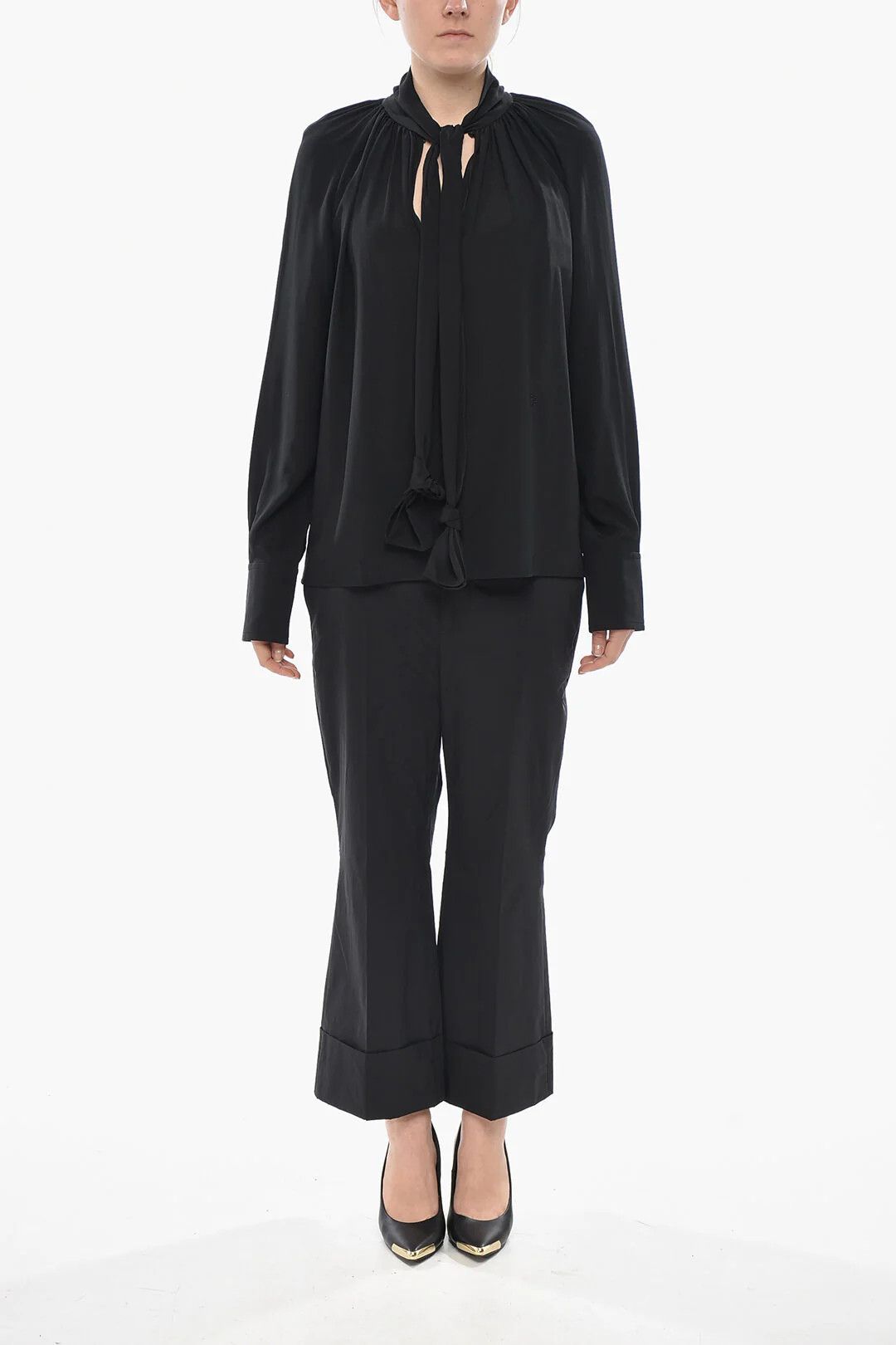 Givenchy og1mm0326 Silk Tie-Neck Blouse in Black Size M / US 6-8 / IT 42-44 - 4 Thumbnail