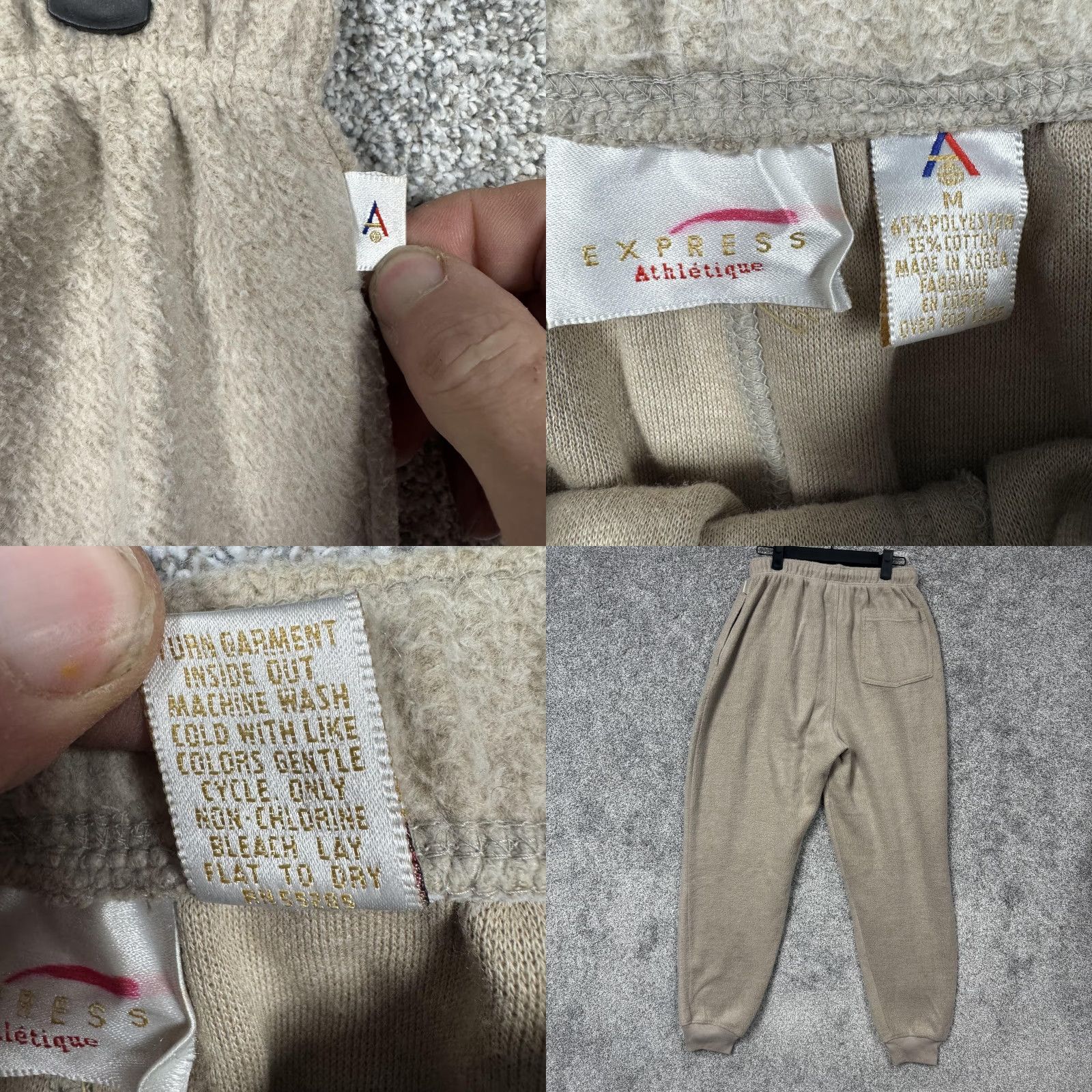 Express VINTAGE Express Athletique Sweatpants Mens M Tan Beige Lounge 90s Joggers Pockets Elastic Waist Drawstring Fleece Size US 31 - 8 Thumbnail